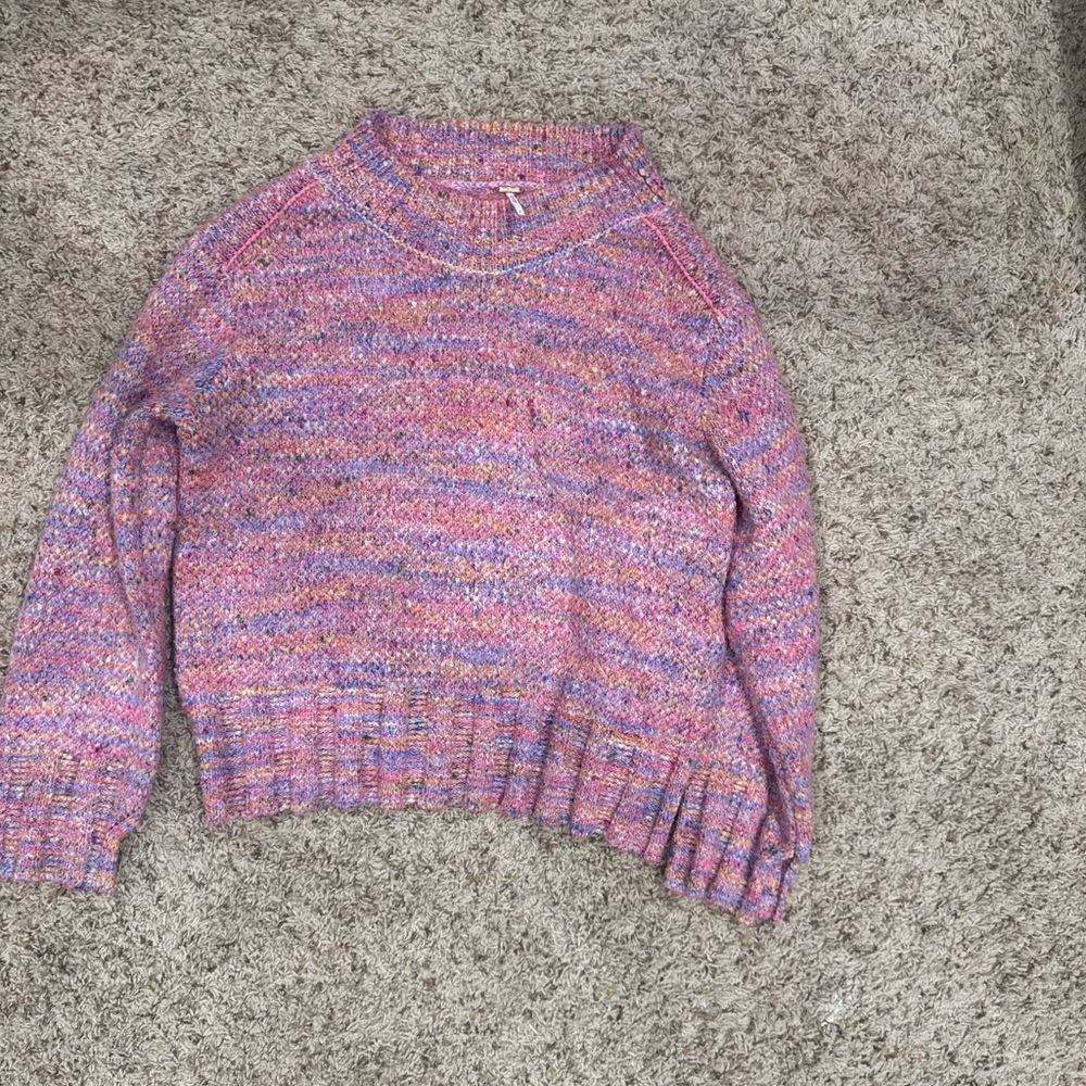 Free People Pink and Purple Crew Neck Sweater